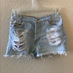 John Galt High Waist Distressed Buttom Fly Shorts